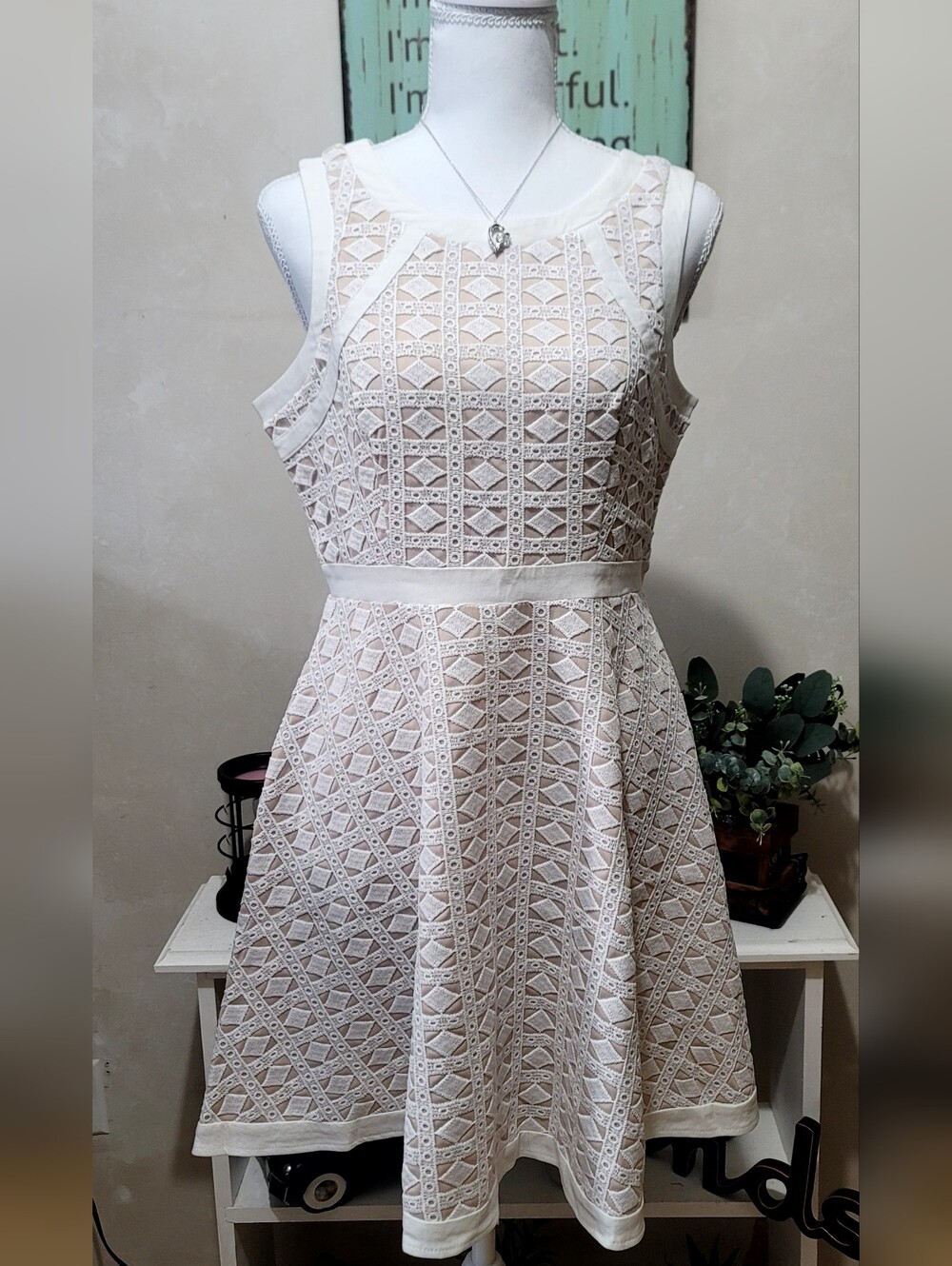 NEW Maniju Elegant Cream Textured Fit and Flare Dress